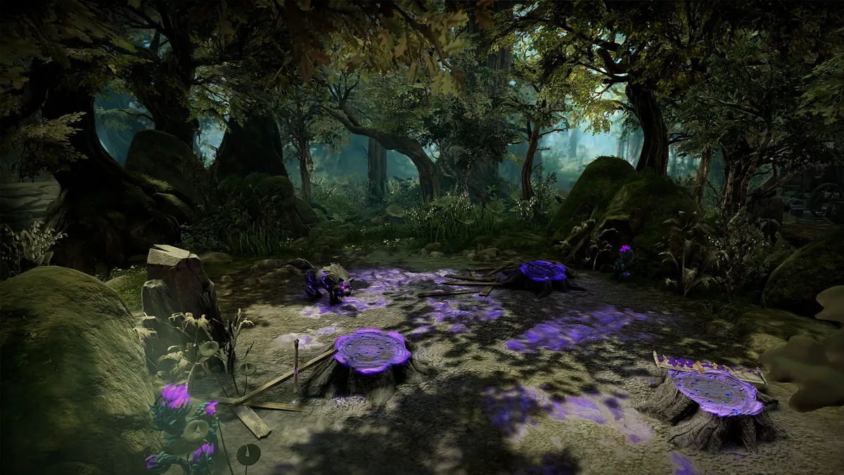 Official V Rising Oakveil forest scene used as the Oakveil gameplay trailer poster card
